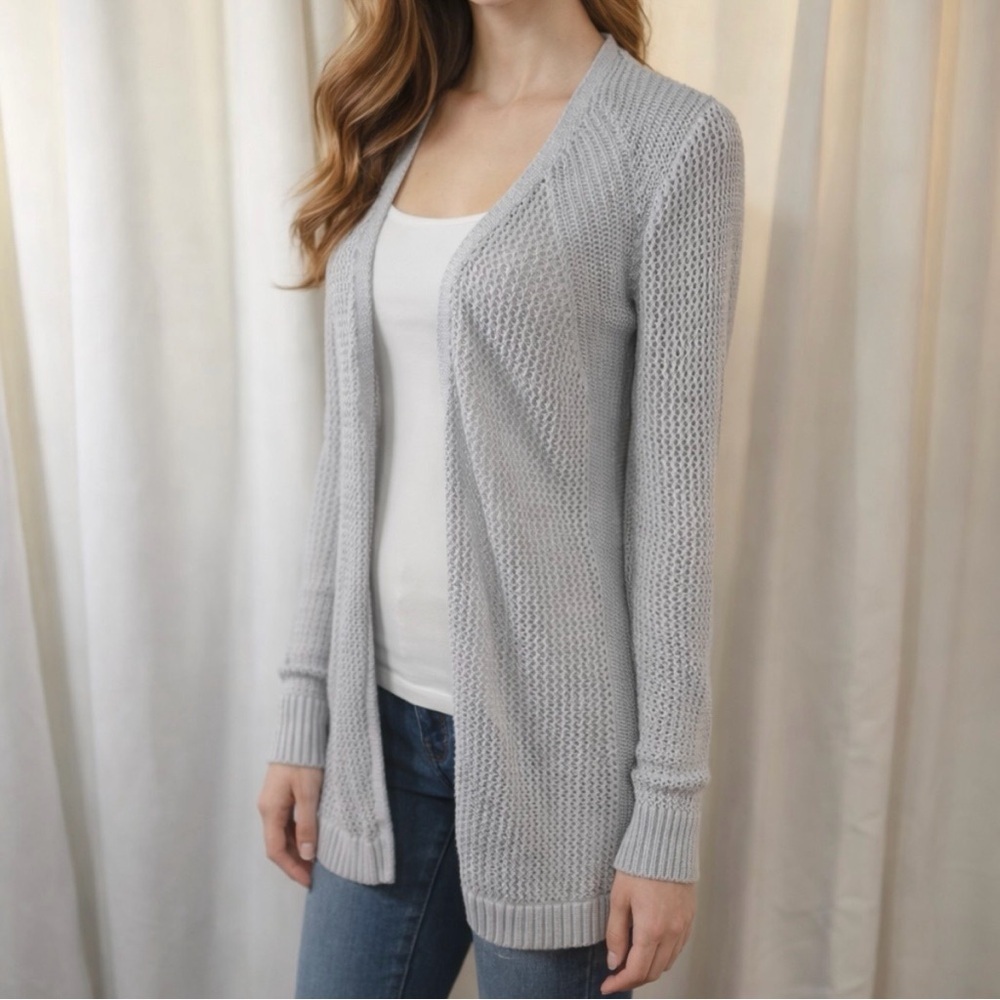 Athleta Light Gray Open Weave Cotton-Blend Cardigan Size XS